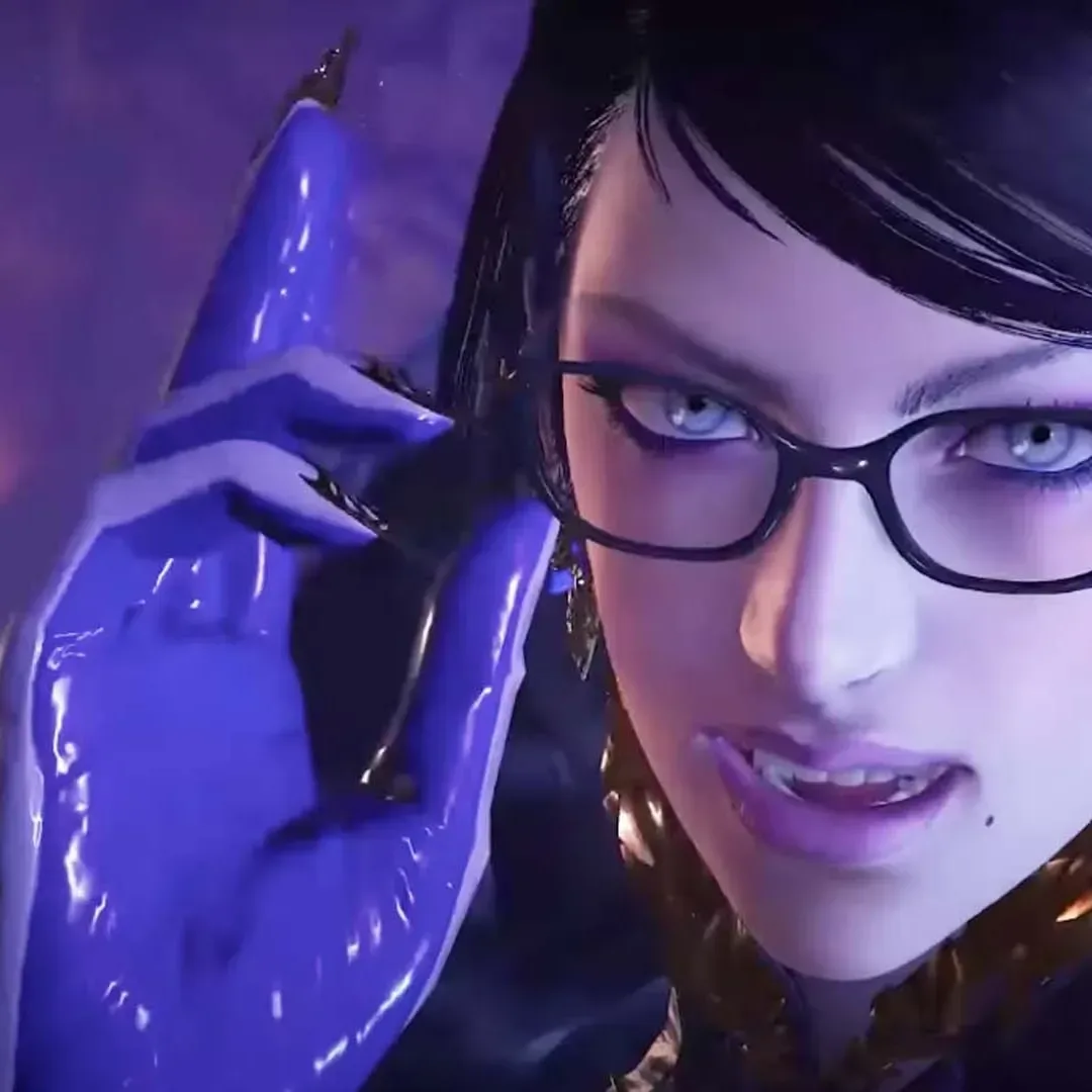 Bayonetta standing in a dramatic pose with her gun-equipped heels visible