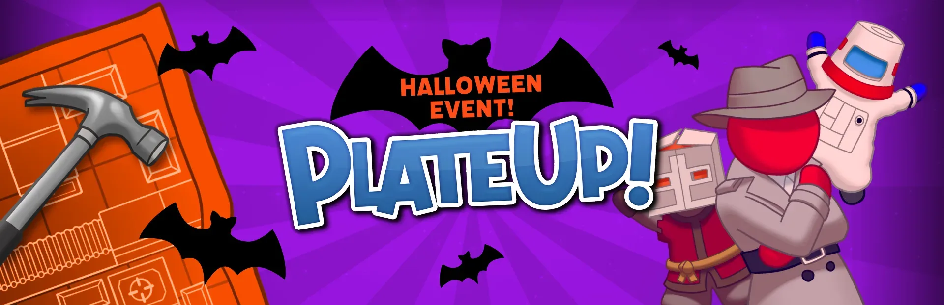 PlateUp! Halloween event artwork featuring seasonal restaurant décor