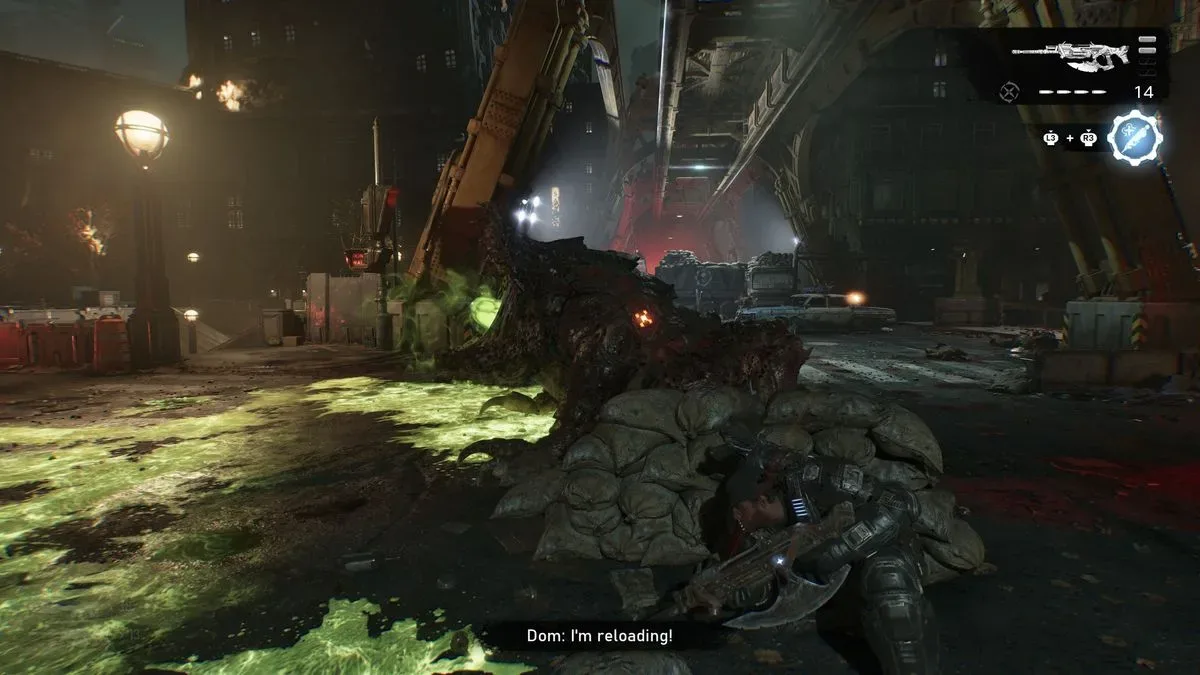 Gears of War: E-Day weapon combat featuring the Lancer and Gnasher