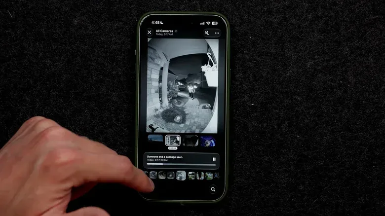 Smart home security camera monitoring a front porch