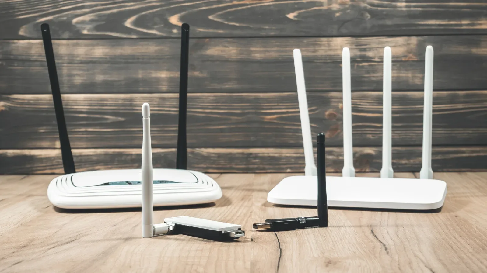 A home Wi-Fi router with Ethernet ports and status lights