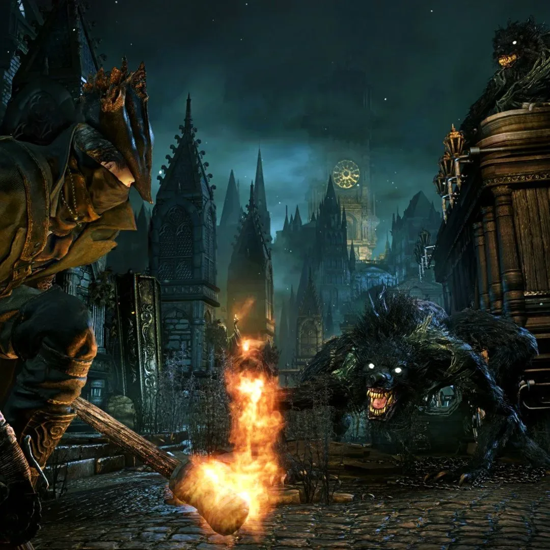 PC gaming setup displaying an unofficial Bloodborne project