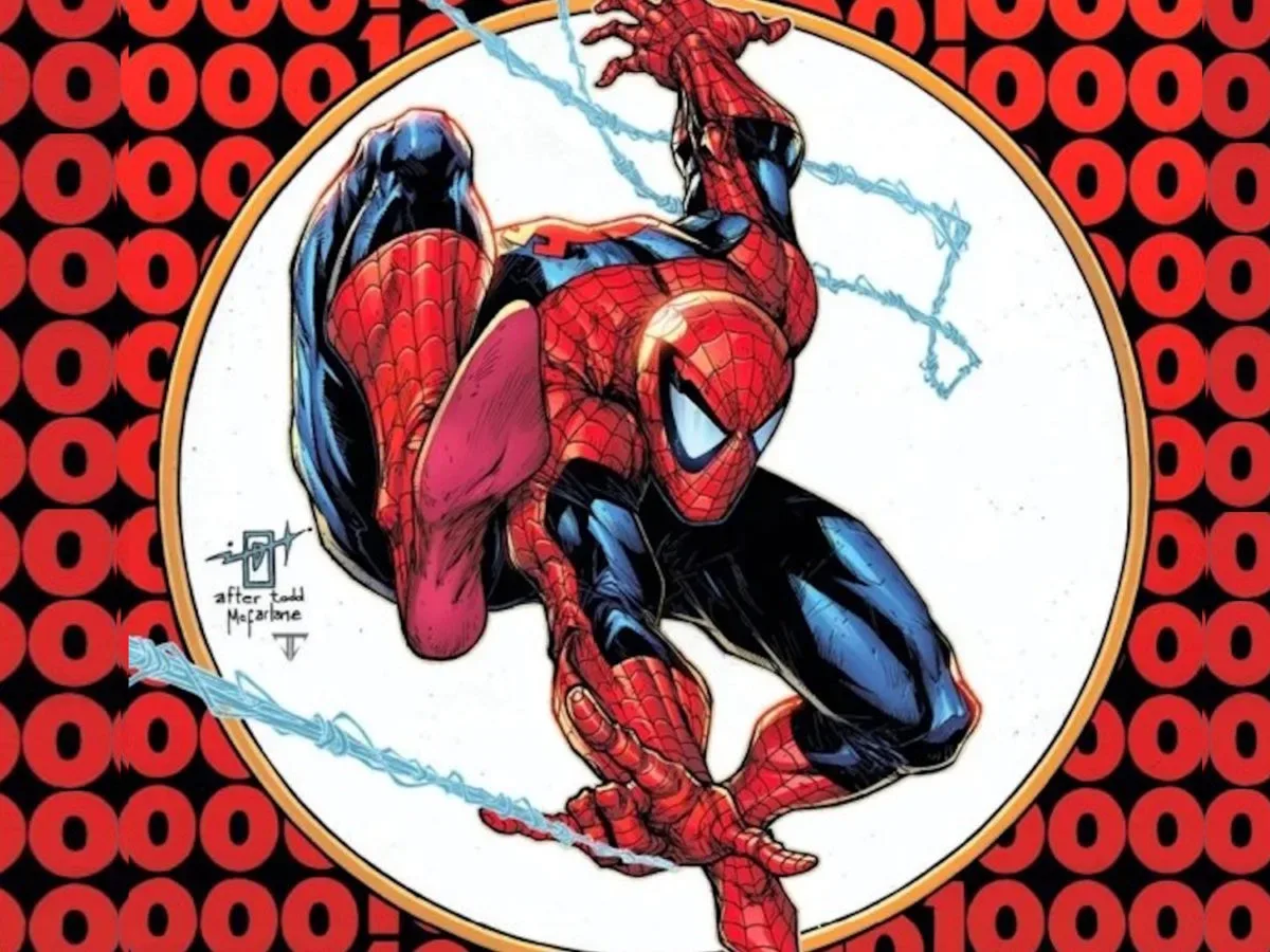 Comic shop new-release shelf featuring Marvel and DC comics
