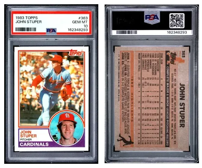 1983 Topps John Stuper rookie card number 363
