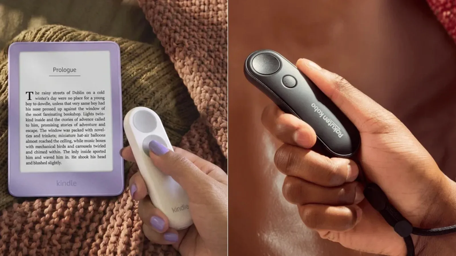 Amazon Kindle Click Bluetooth page-turning remote with white body and gray buttons