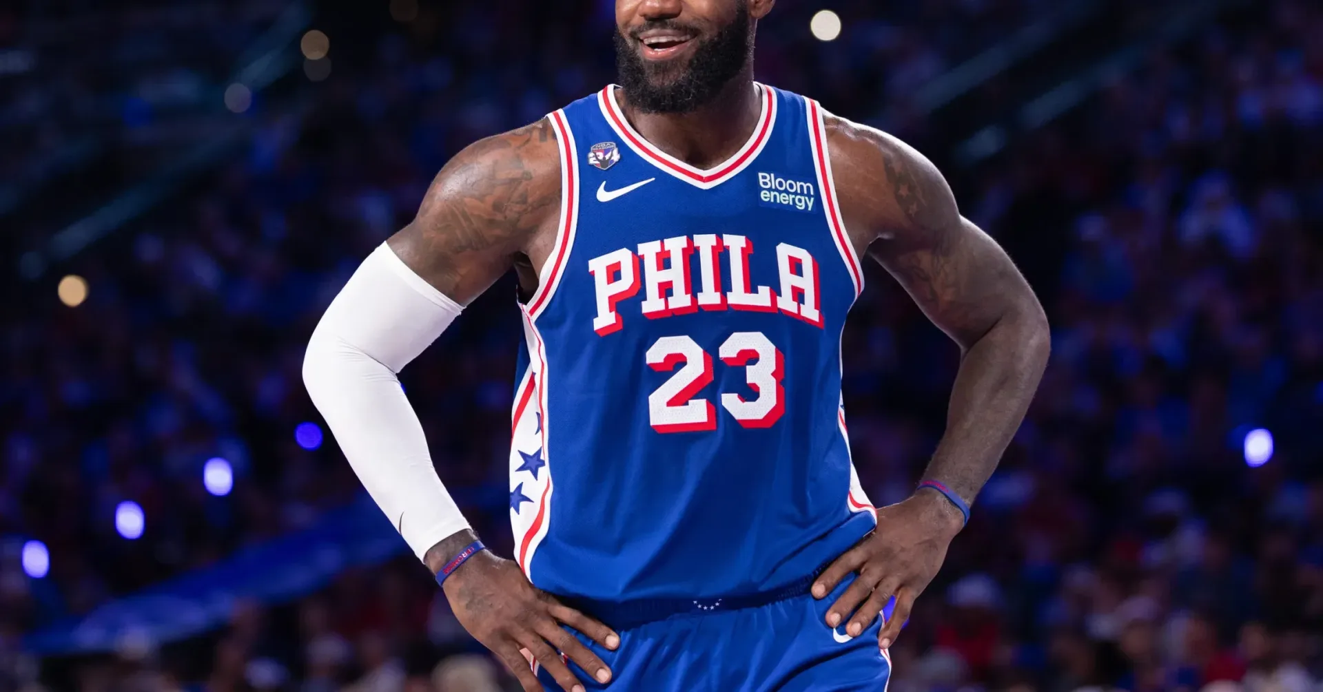 LeBron James wearing the purple Nike LeBron 24 Opening Night player exclusive
