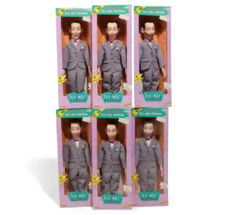Packaged Pee-wee Herman Matchbox ventriloquist dolls and 1987 Playhouse lunchboxes with thermoses
