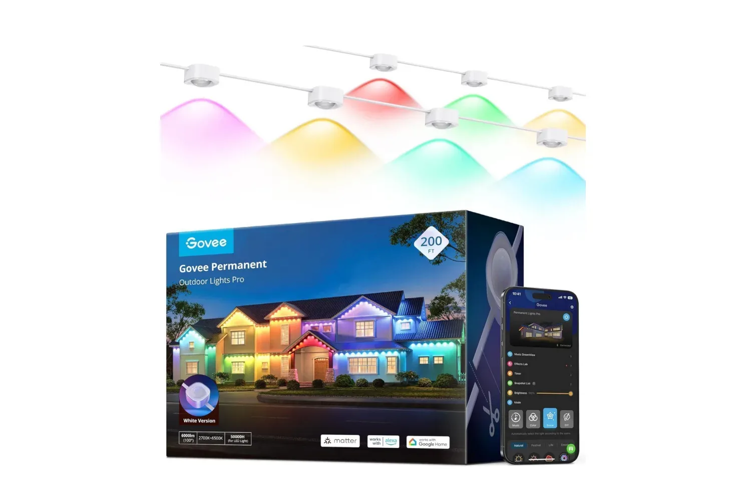 Govee Permanent Outdoor Lights Pro installed along an exterior roofline
