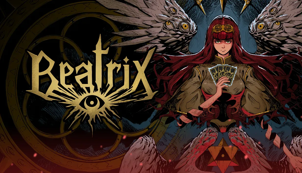 Beatrix dark-fantasy board-builder battle on a grid