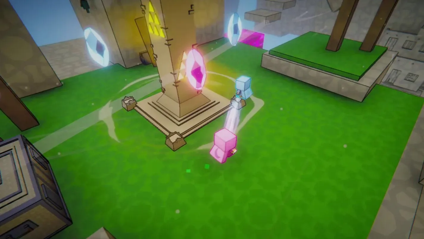 FLING UP TOGETHER co-op players navigating colour-coded platforms