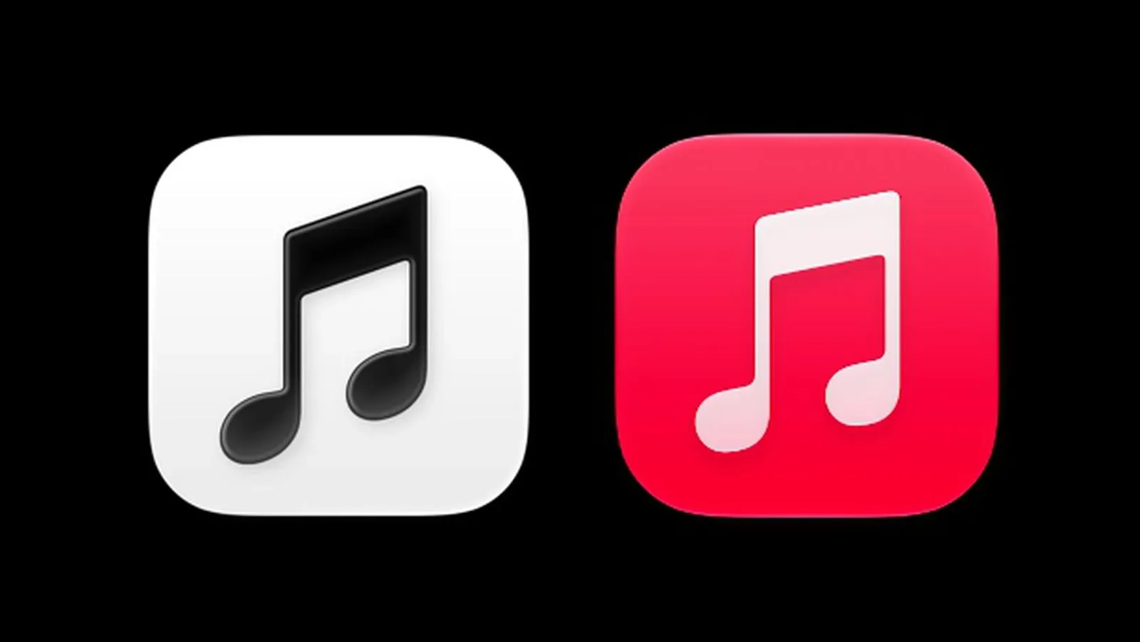 Apple Music’s black-and-white icon shown in light and dark mode