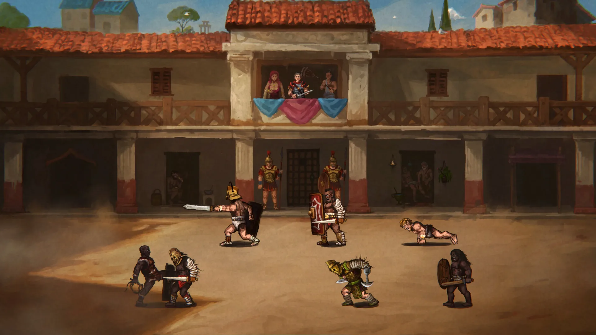 A Dominus prepares gladiators for a Roman-themed tournament season