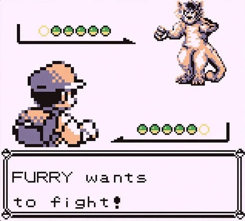 A Shade over Kanto battle scene featuring the Pokémon Blue ROM hack’s altered content