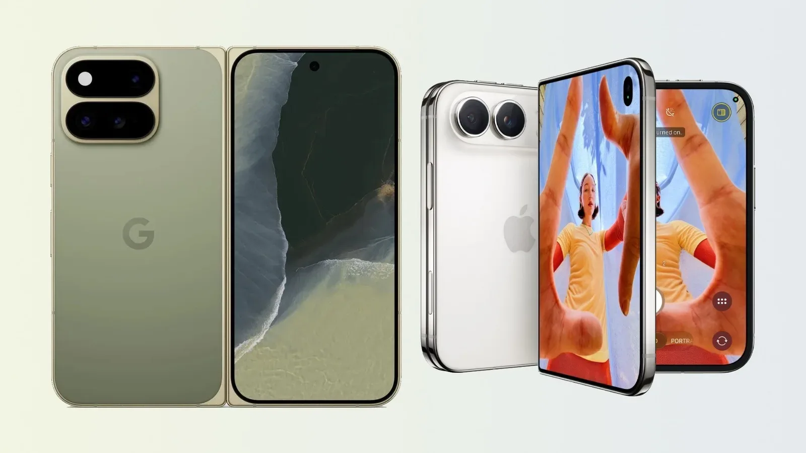 Apple iPhone Duo shown open beside Google Pixel 11 Pro Fold