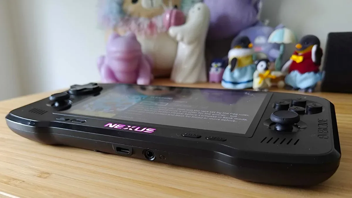 Evercade Nexus handheld with its 5.89-inch IPS display and dual thumbsticks