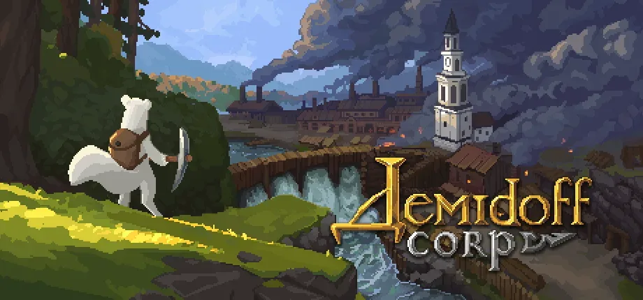 Demidoff Corp gameplay scene in a dark 2D mining environment