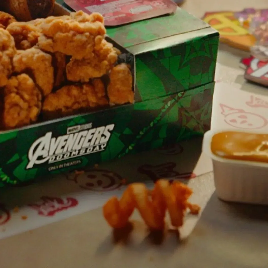 Jack in the Box Avengers: Doomsday Dipper Meal packaging in Doctor Doom green