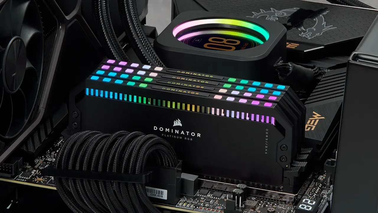 Gaming PC components arranged for a system build