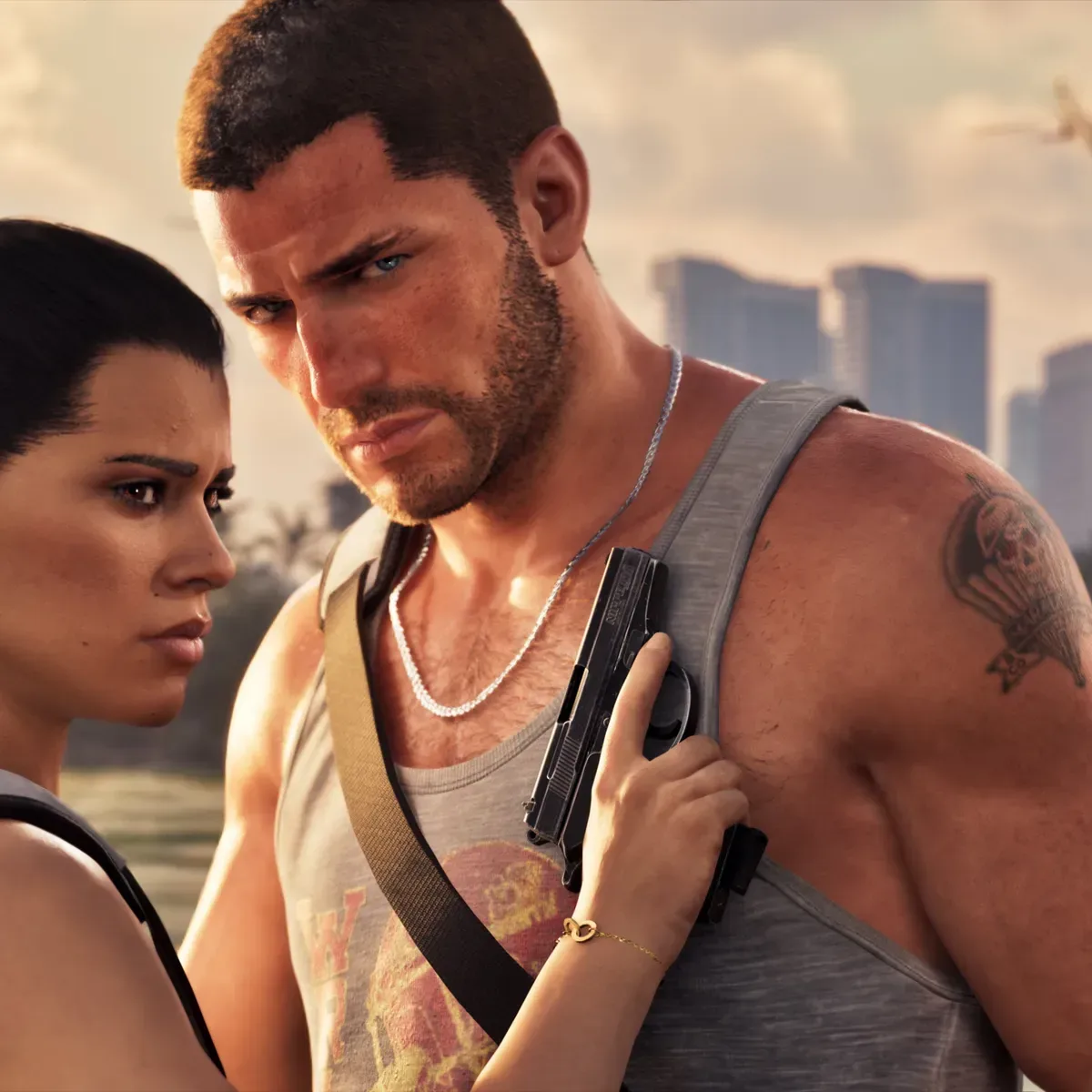 Grand Theft Auto VI protagonists Jason and Lucia in promotional artwork
