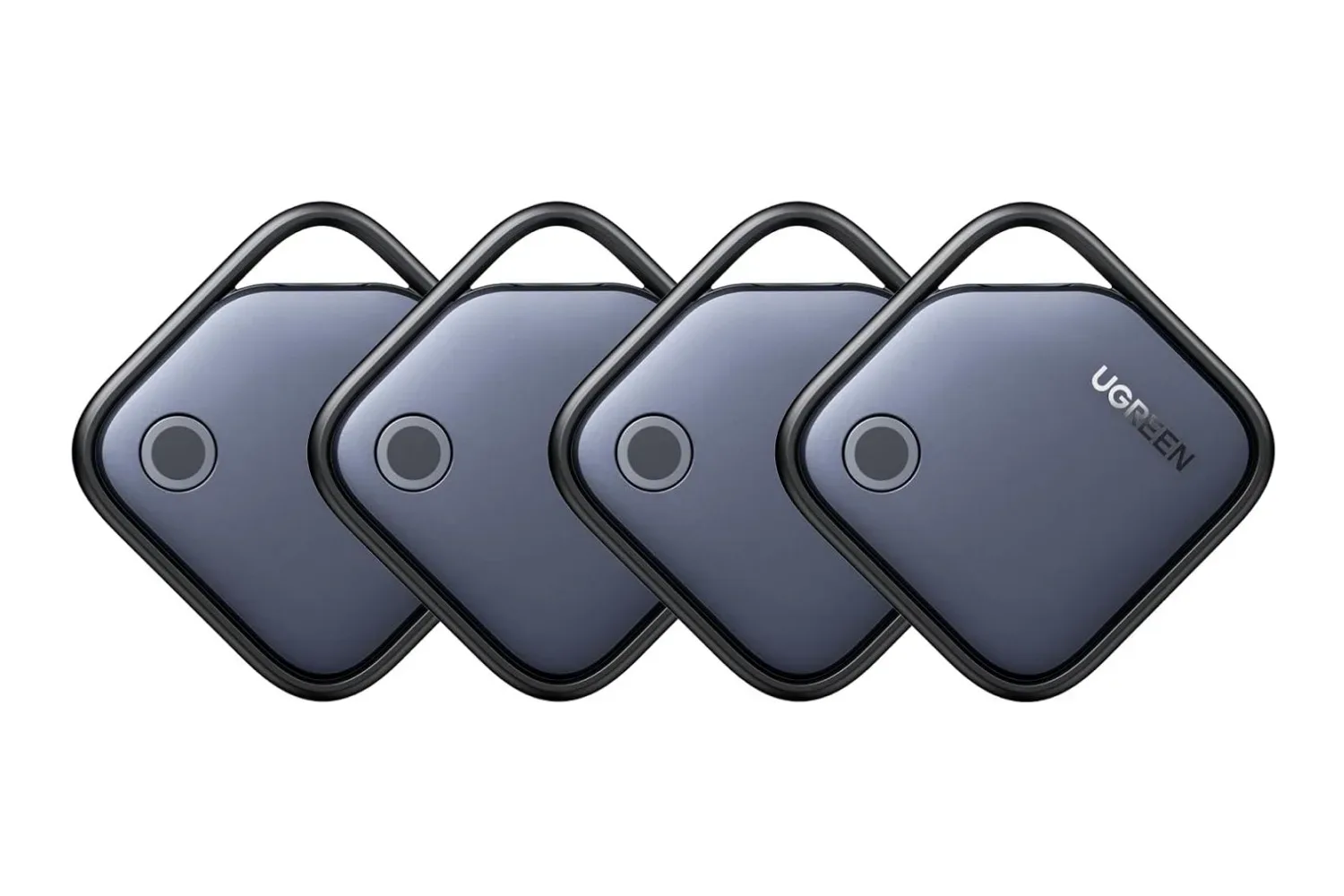 Four Ugreen FineTrack Air Tracker Tags for iOS beside everyday carry items