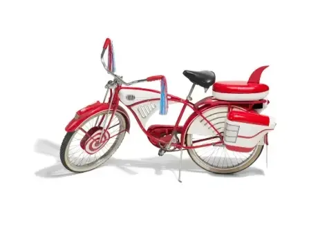 Red Pee-wee Herman Schwinn DX bicycle replica displayed with a boxed 2011 Visionary Award