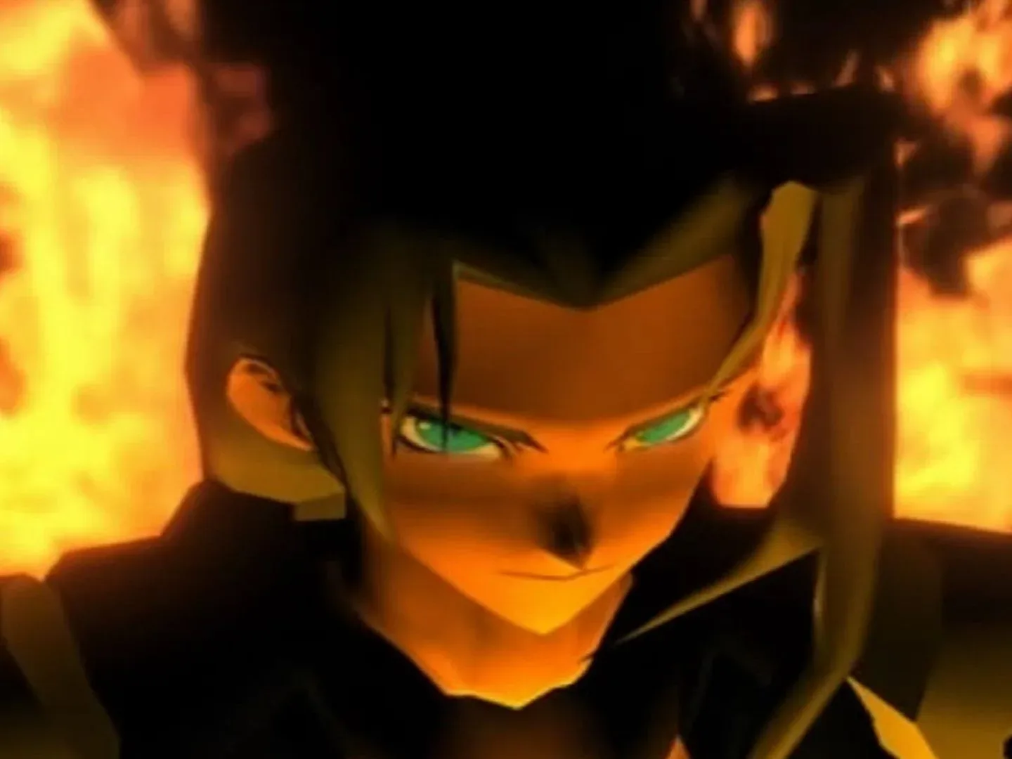 Final Fantasy 7 screenshot of Sephiroth with flames in the background