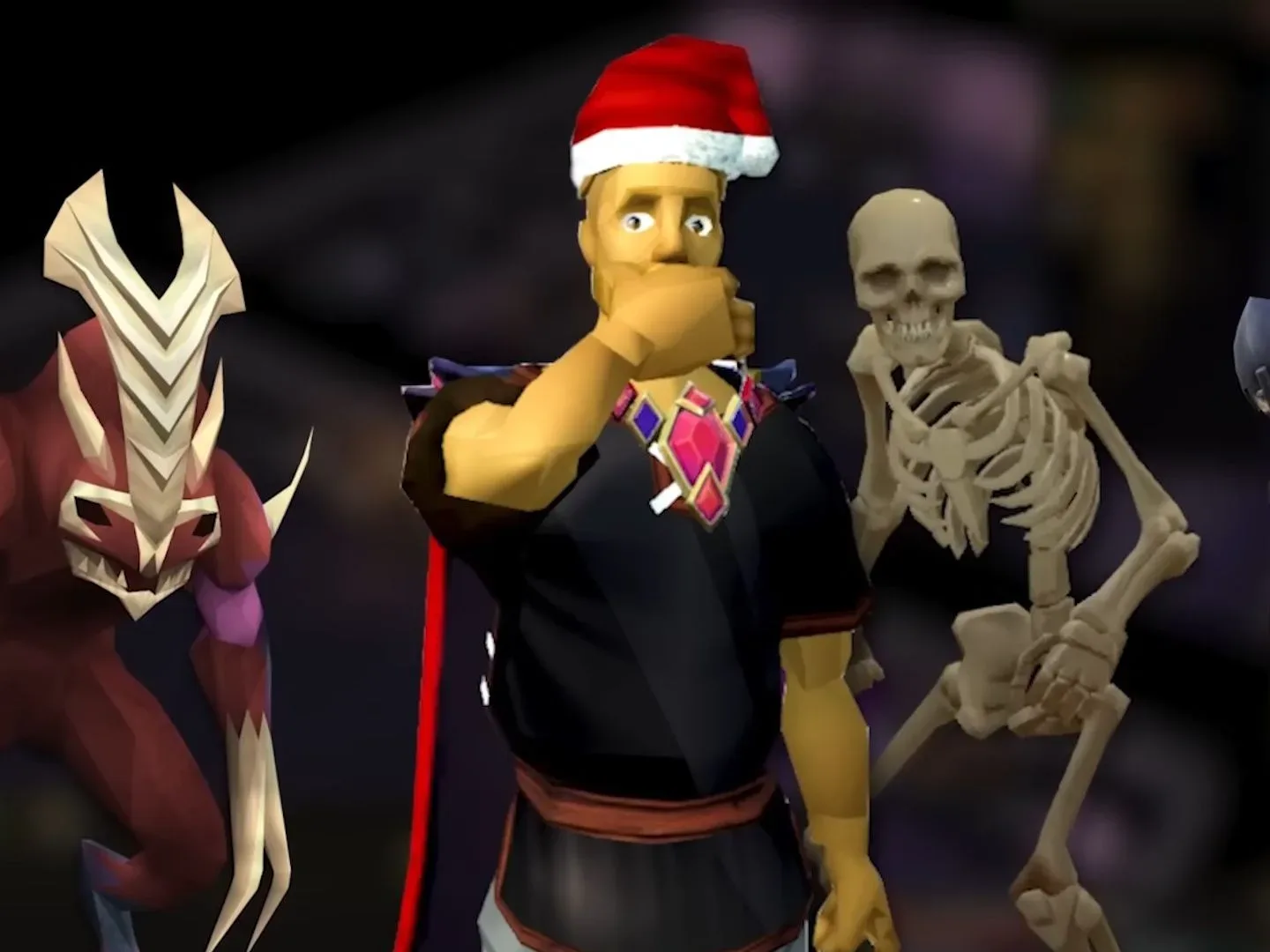 RuneScape character in Santa hat surrounded by demons