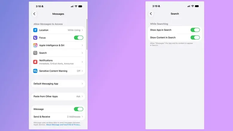 A screenshot how to prevent Siri AI from surfacing data from your apps.