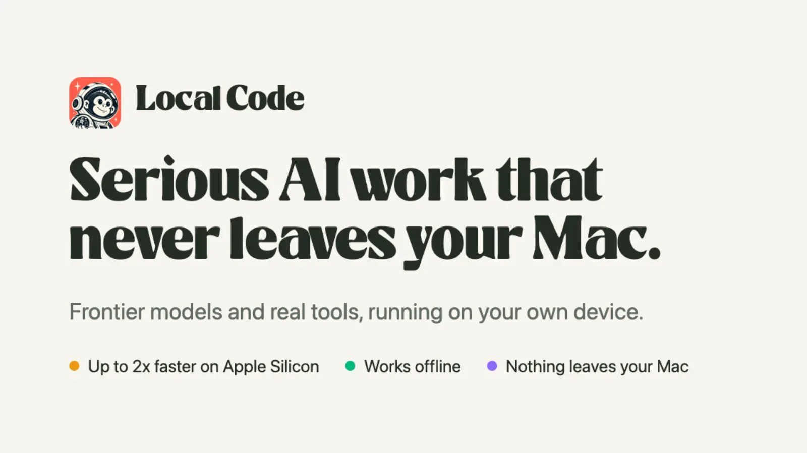 Local Code AI assistant interface on a Mac