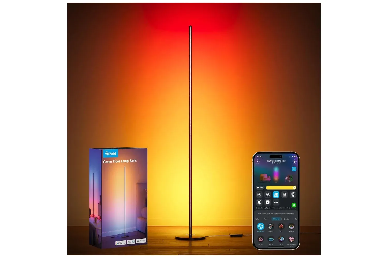 Govee RGBIC Floor Lamp Basic providing multicolor ambient lighting in a room