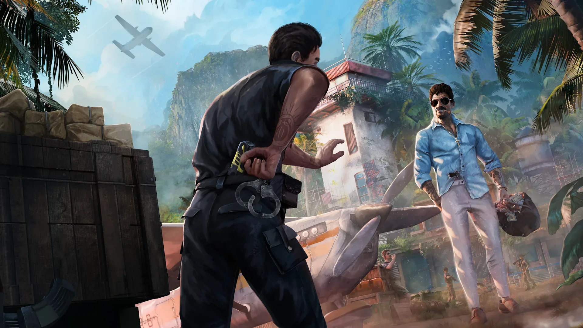 Airport Contraband customs officer inspecting a passenger at a fictional airport checkpoint