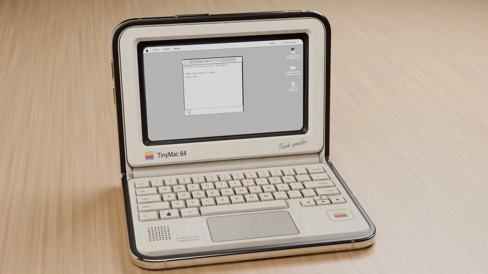 An iPhone Duo partially folded with a Nintendo DS-style game interface on its two displays