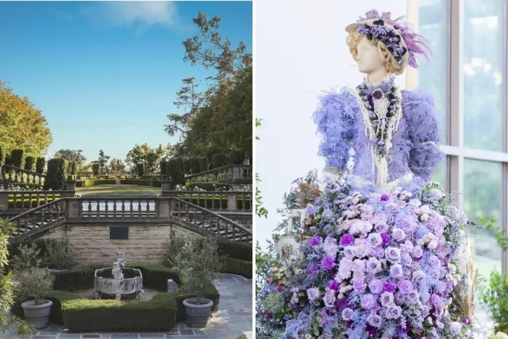 Life-size floral mannequin inspired by The Gilded Age at Greystone Mansion