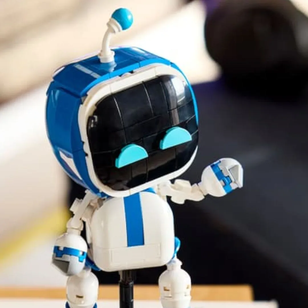 Lego Astro Bot waving in a home environment