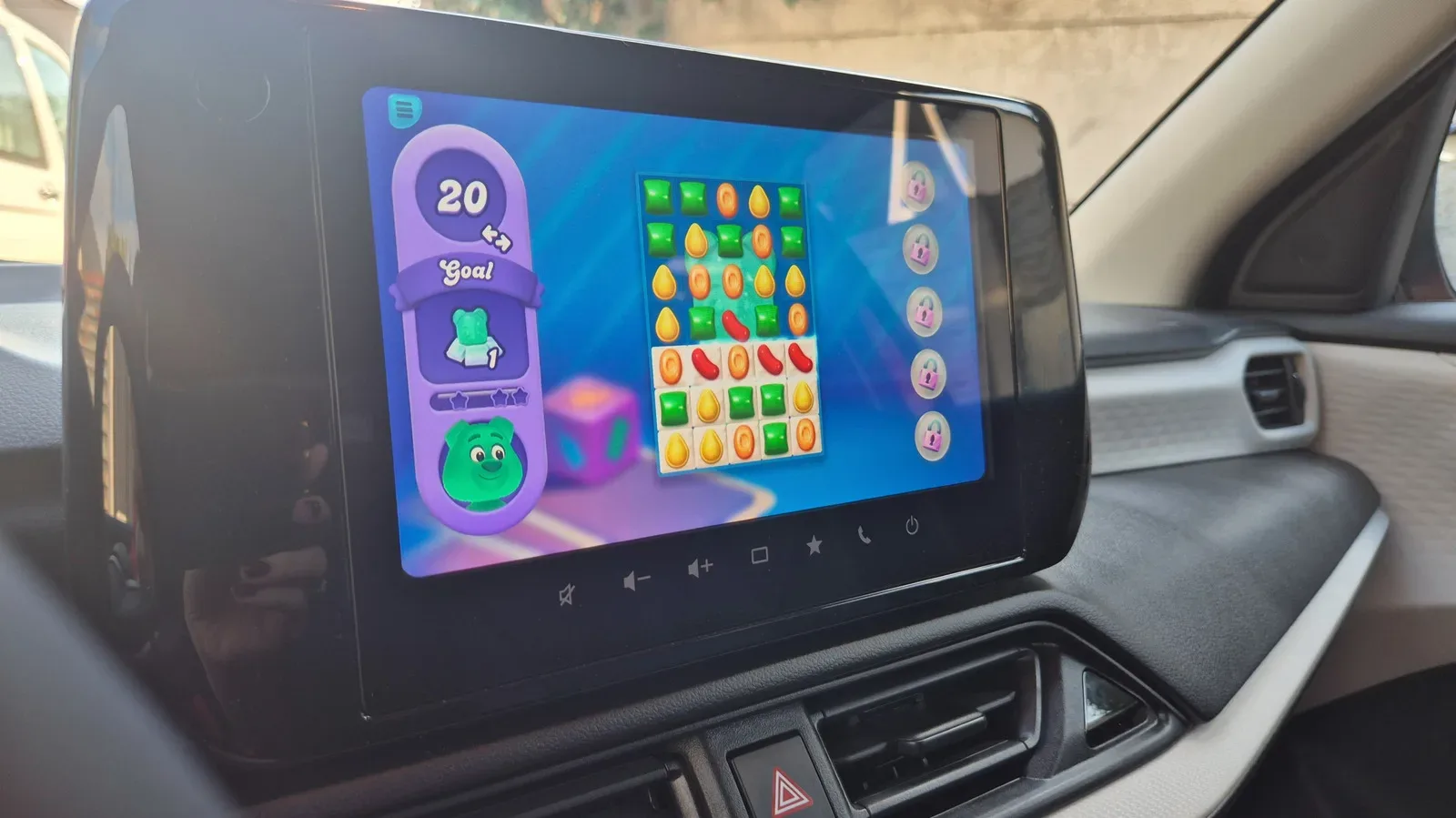 Android Auto launcher showing compatible games on a parked car display