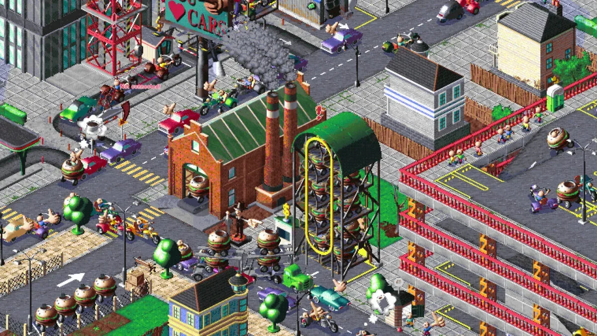 A Car Park Capital city scene showing parking spaces and dense urban development