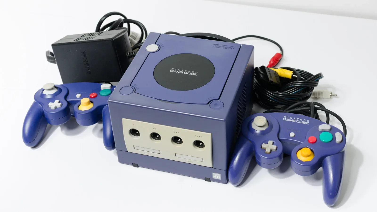 Crystal White Final Fantasy Crystal Chronicles GameCube console with matching Game Boy Player