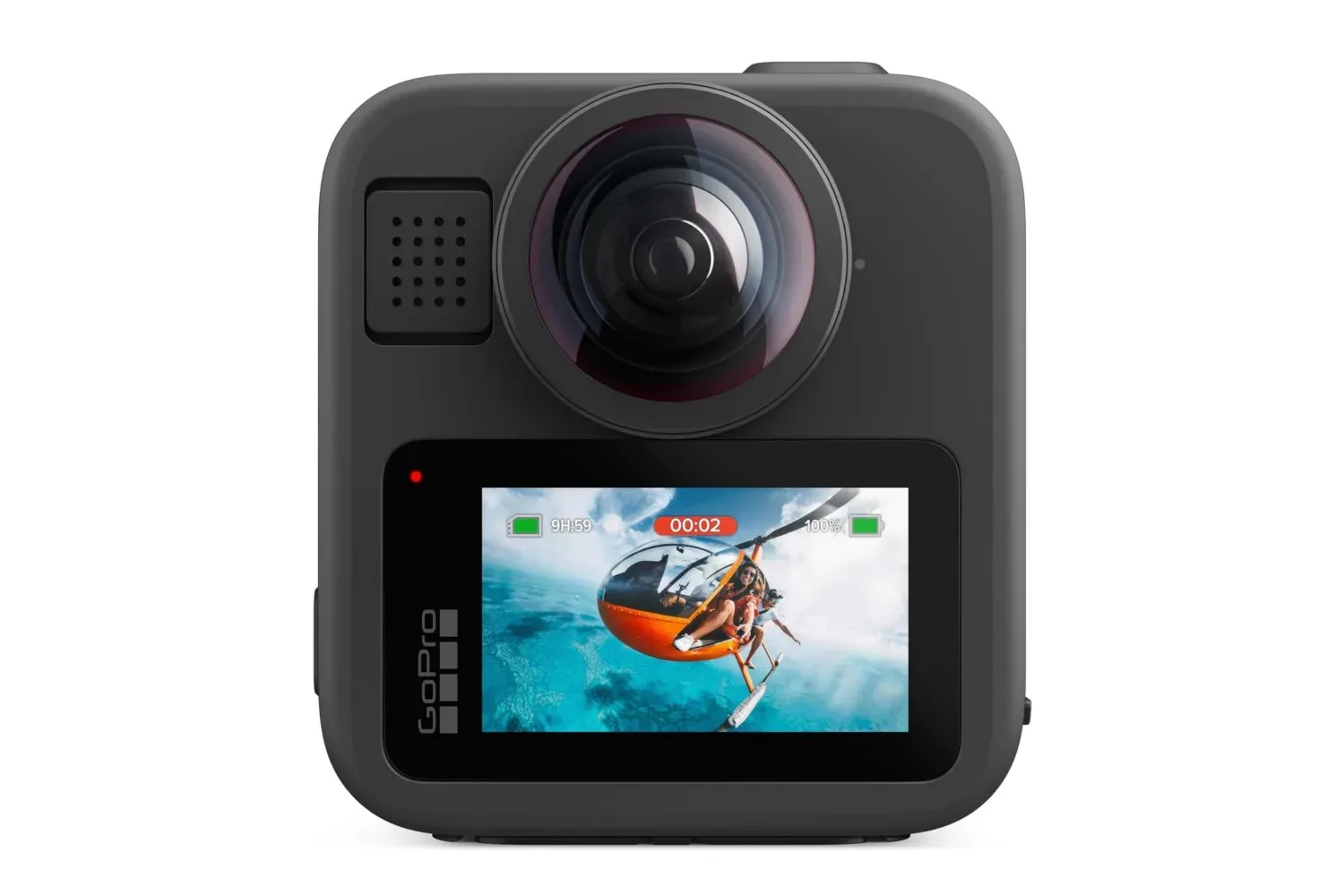 GoPro Max 2 action camera shown with its dual-lens 360-degree capture design