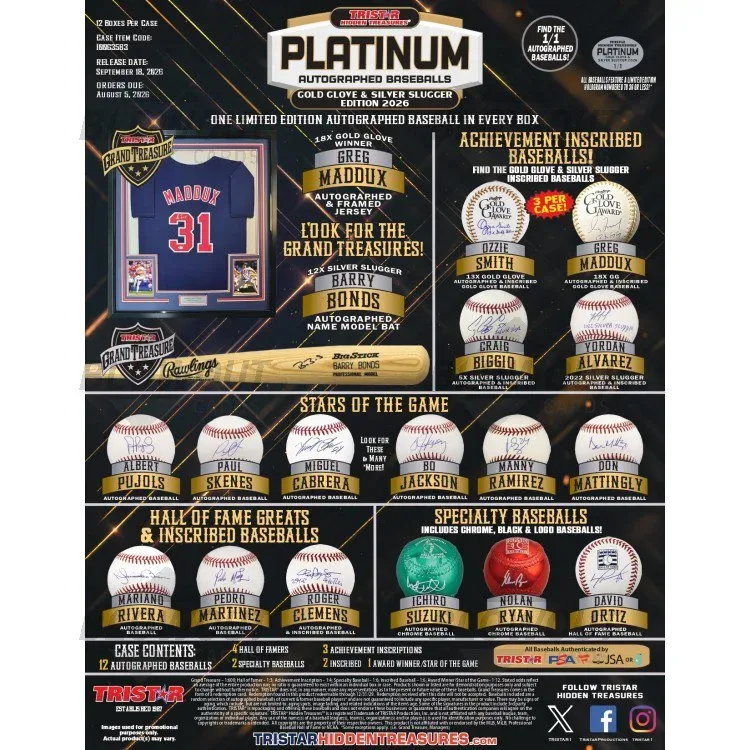 2026 Tristar Hidden Treasures Platinum Autographed Baseball Gold Glove & Silver Slugger Edition 12 Box Case product image