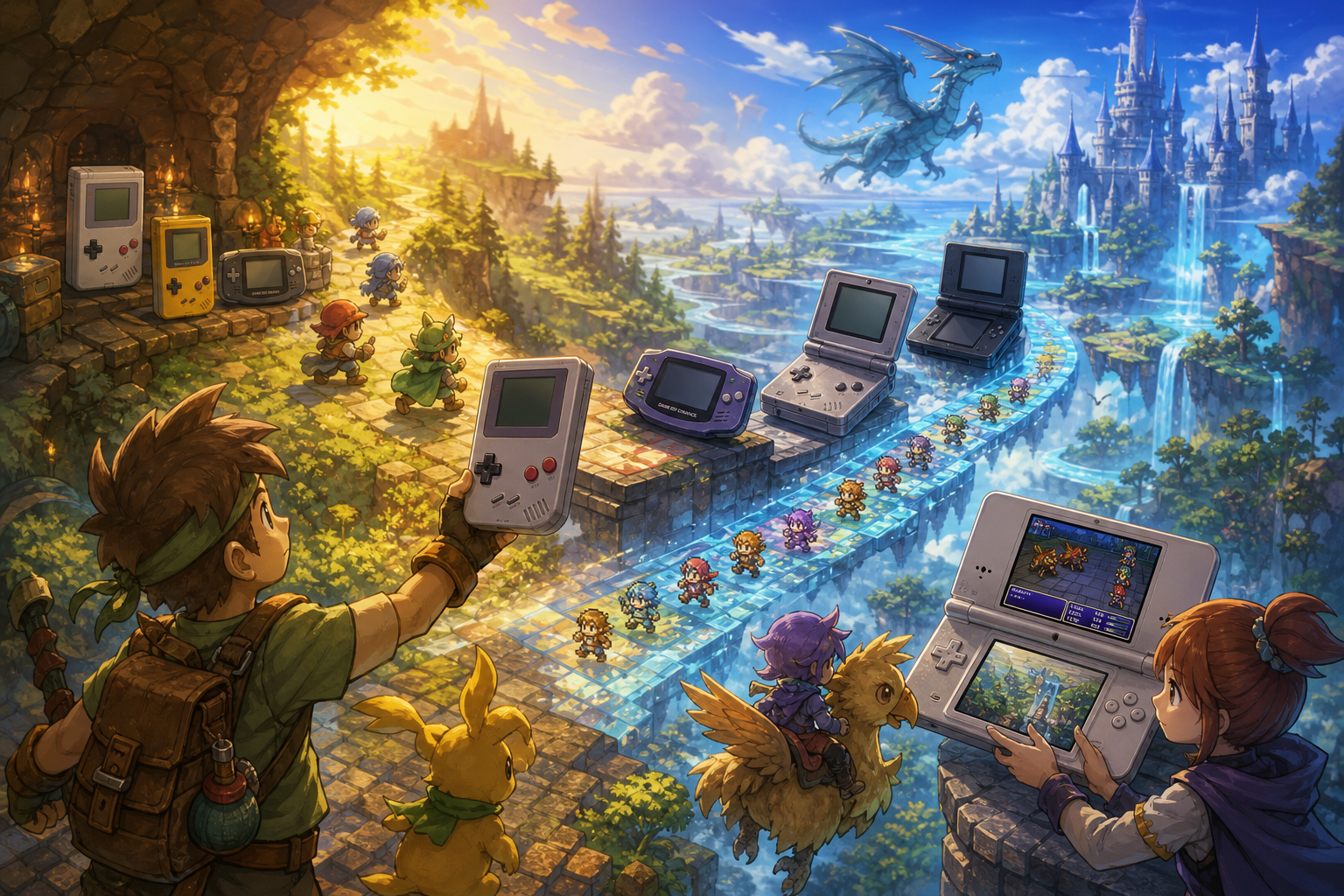 Editorial illustration for Nintendo Handheld History: From Game Boy to Nintendo DS