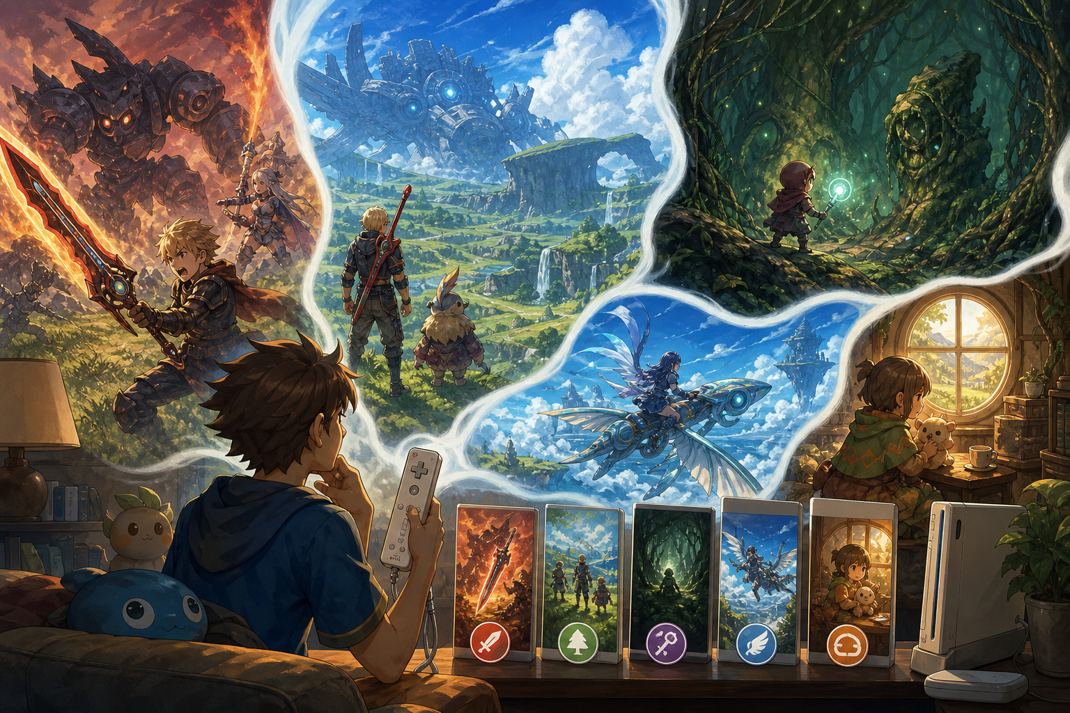 Editorial illustration for Five Wii Adventures for Different Solo Moods: Choose by Combat, Exploration and Returnability