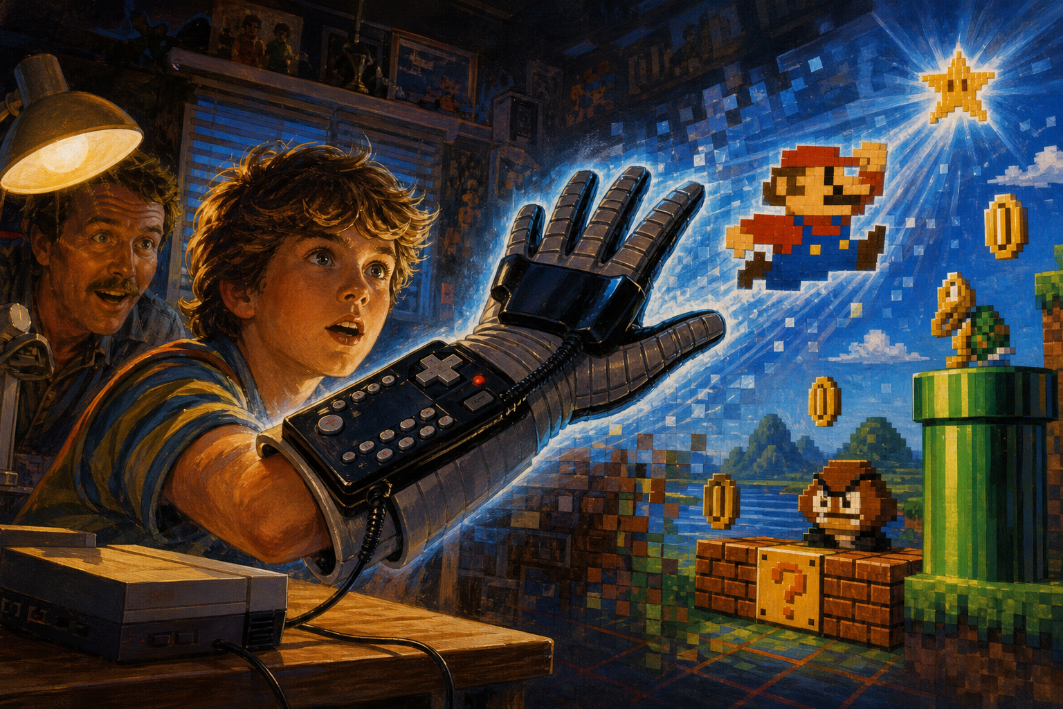 Editorial illustration for Power Glove: The Story Behind an Unusual NES Controller