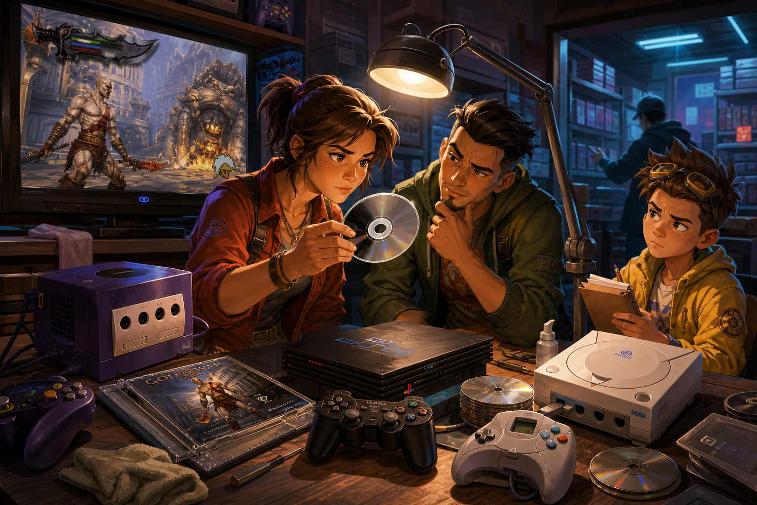 Editorial illustration for Buying Resurfaced Game Discs for GameCube, PlayStation 2 and Dreamcast: Evidence, Limits and Seller Questions