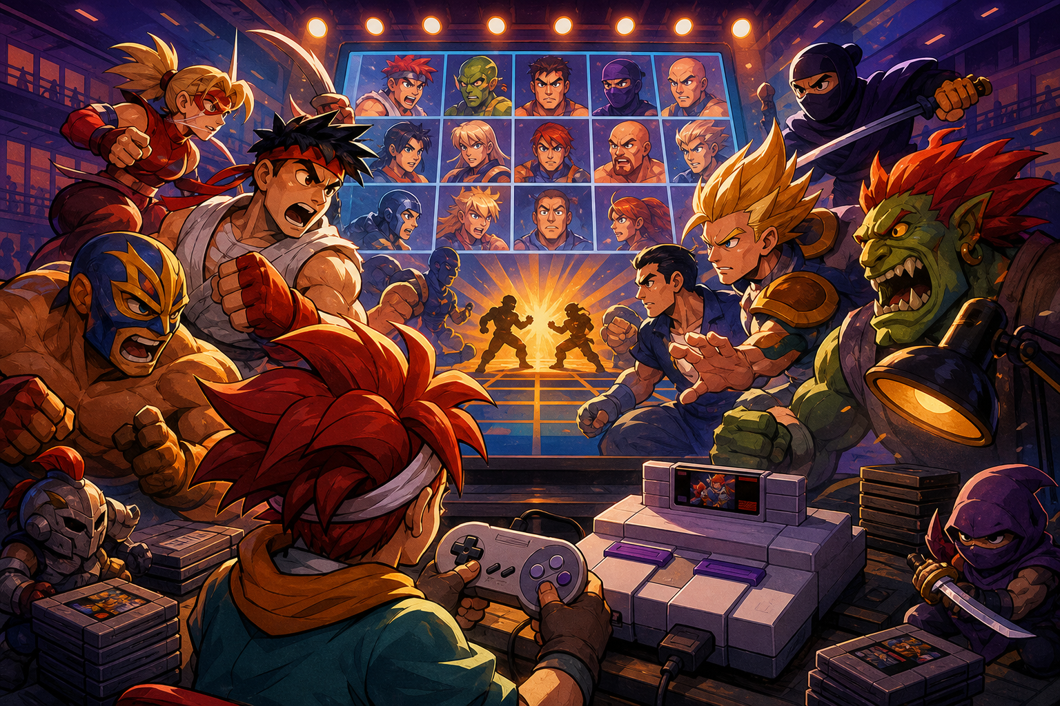 Editorial illustration for Top 10 SNES Fighting Games Ranked by Arcade Ambition, Control Feel and Roster Identity