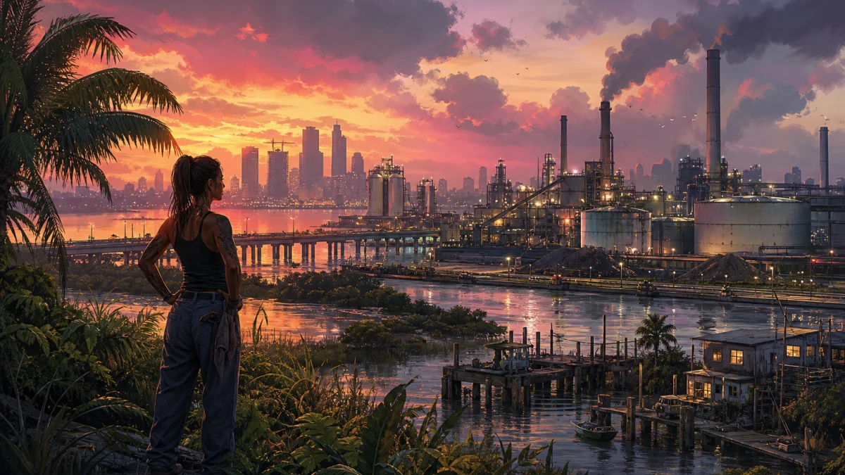 Original editorial illustration for Ambrosia in GTA VI: What Rockstar Has Revealed About Leonida’s Industrial Heart