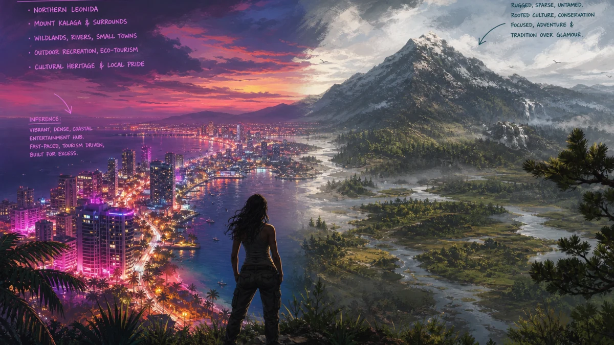 Original editorial illustration for Mount Kalaga in GTA VI: What the Northern Wilderness Adds to Leonida