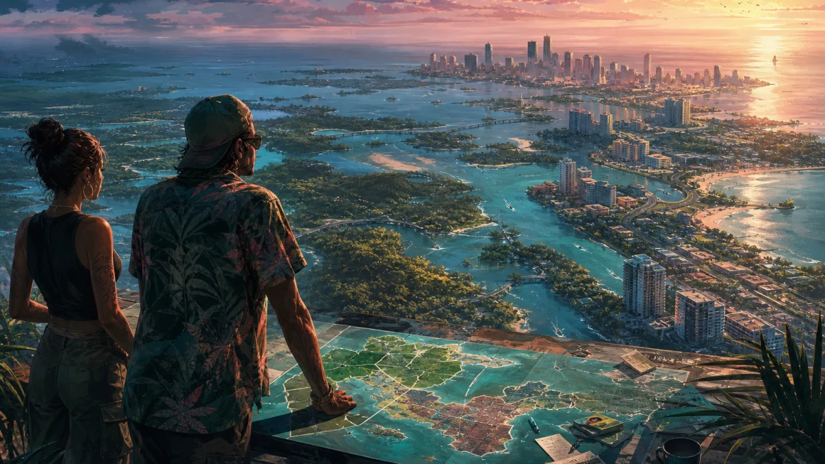 Original editorial illustration for GTA VI’s Leonida Setting: Every Officially Named Destination So Far