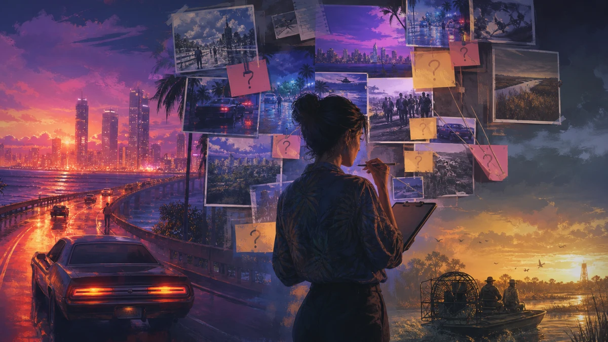 Original editorial illustration for GTA VI Police and Wanted-System Rumors: What Rockstar Has Shown and What Remains Unconfirmed