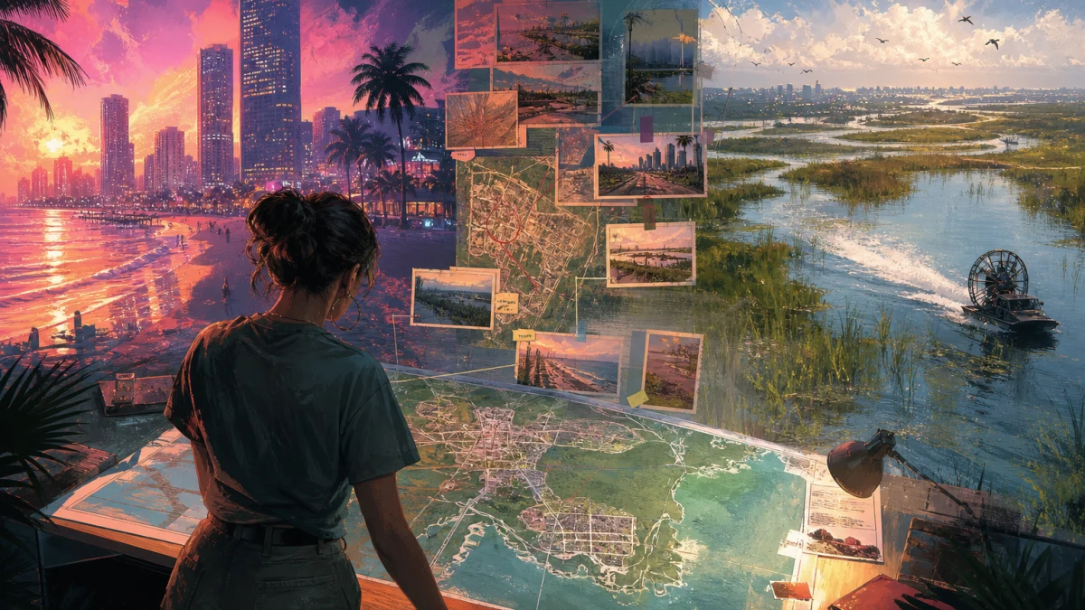 Original editorial illustration for GTA VI Map Size Rumors: What Rockstar Has Confirmed About Leonida
