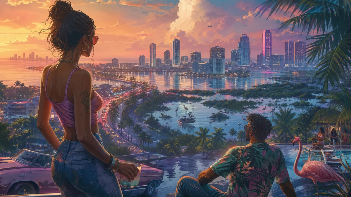 Original editorial illustration for How GTA VI Turns Modern Florida Into Leonida Satire